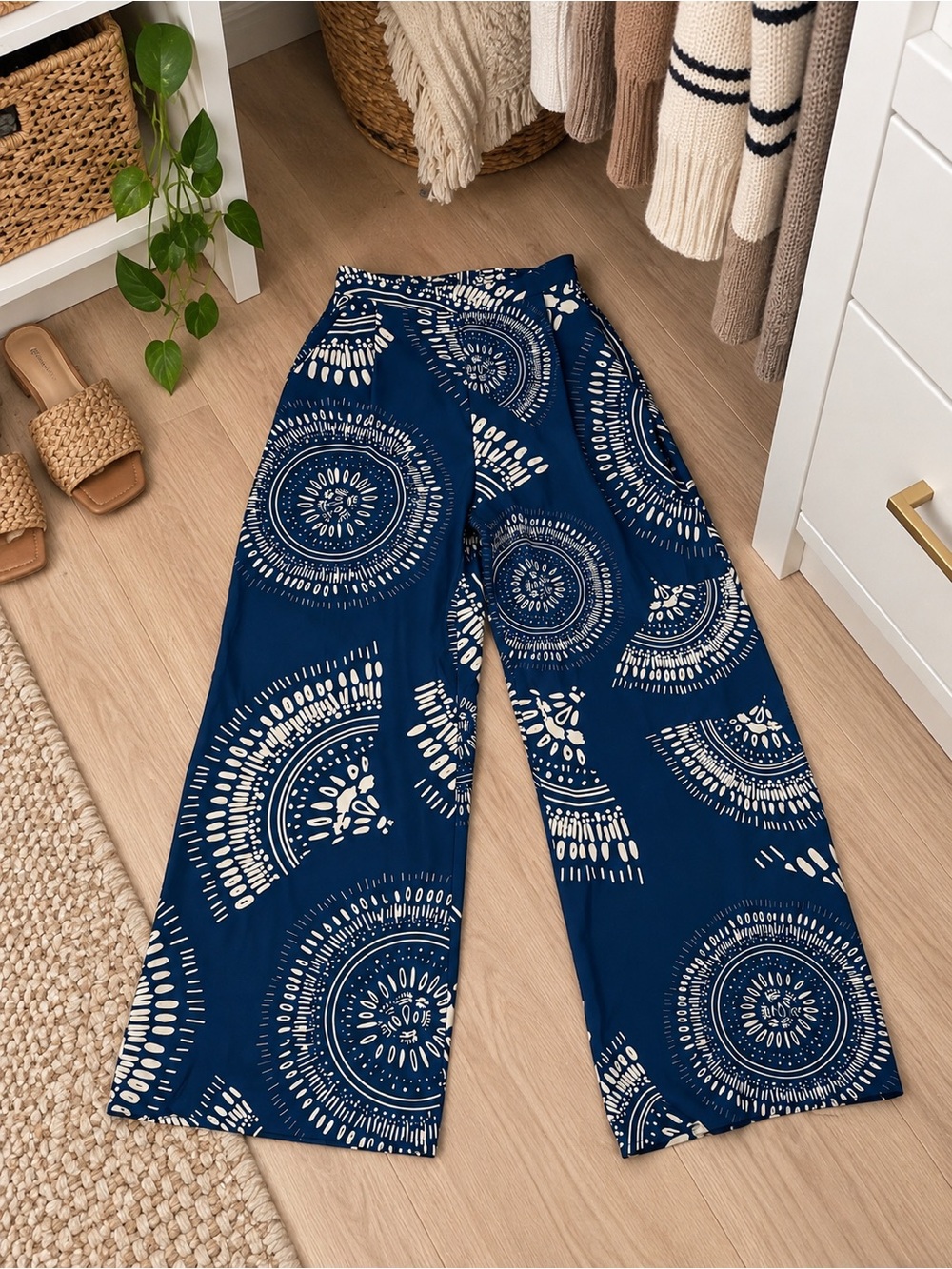Blue Printed Wide-Leg Pants - Unbranded